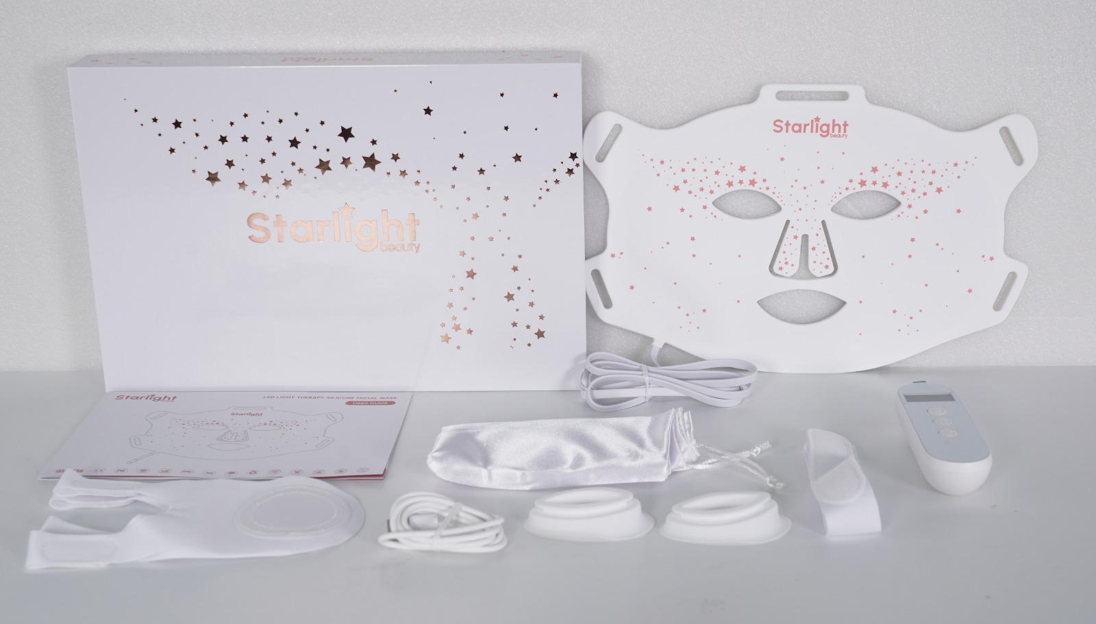 Starlight LED mask unboxing — full set with remote, accessories and silk pouch